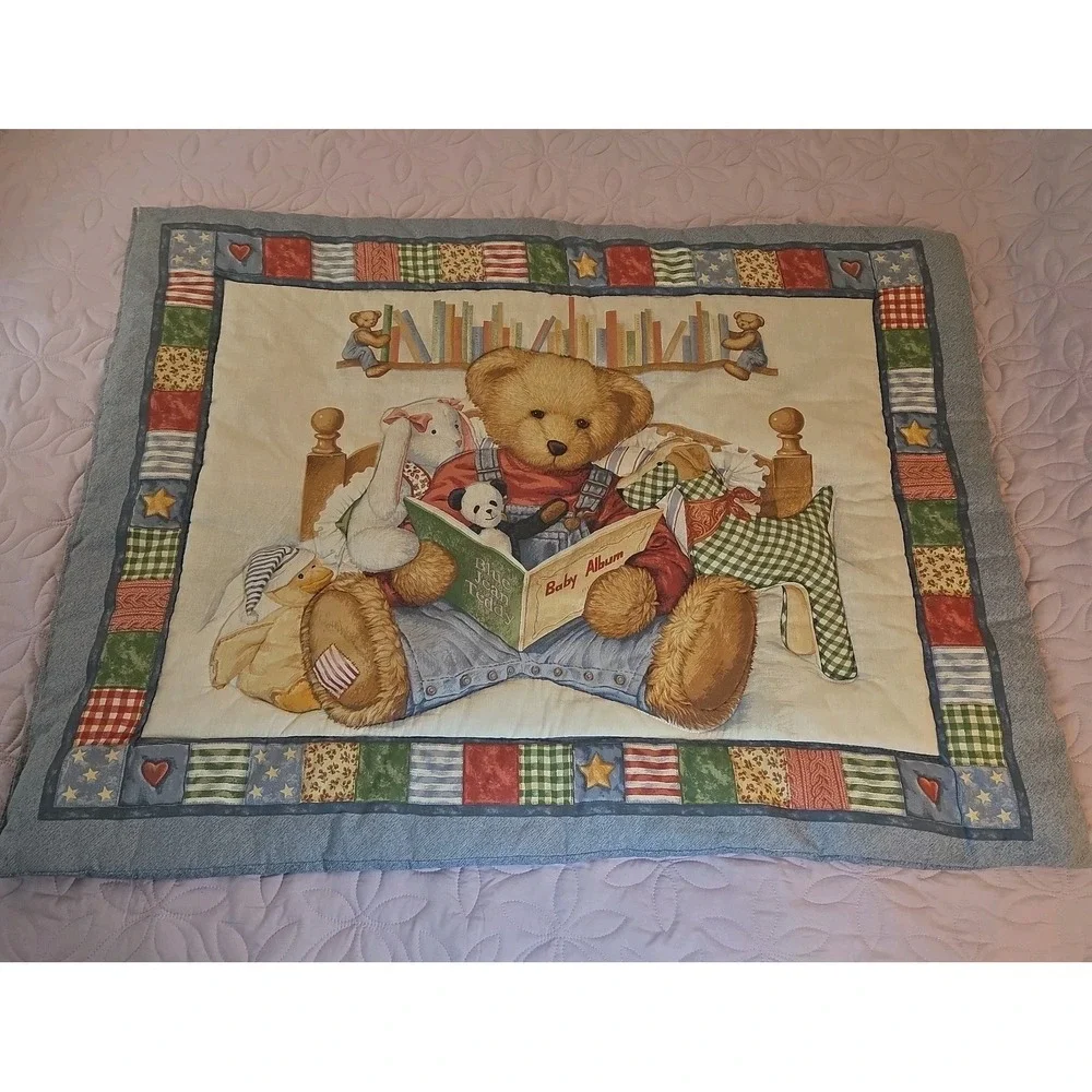 Blue Jean Teddy Bear Baby Comforter Crib Quilt Baby Album Daisy Kingdom 42x32